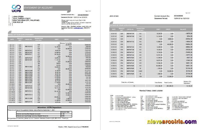 Philippines UCPB Bank Statement Photolook