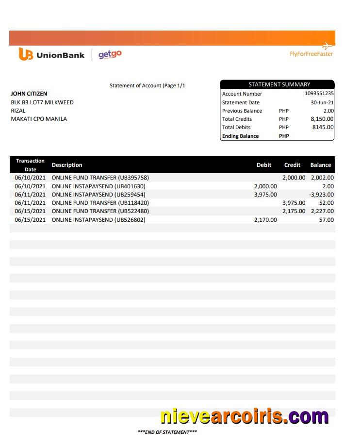 Philippines Unionbank Excel Template