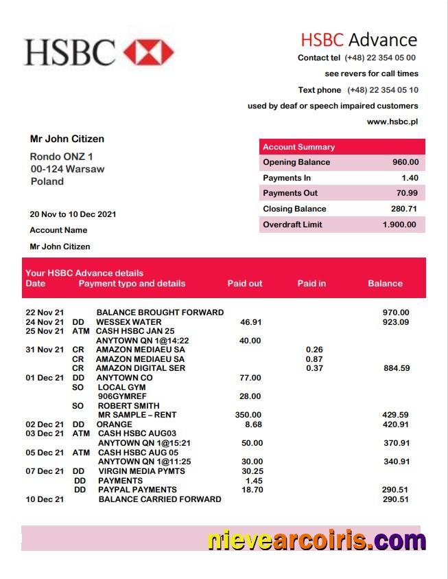 Poland HSBC Bank Statement Photolook