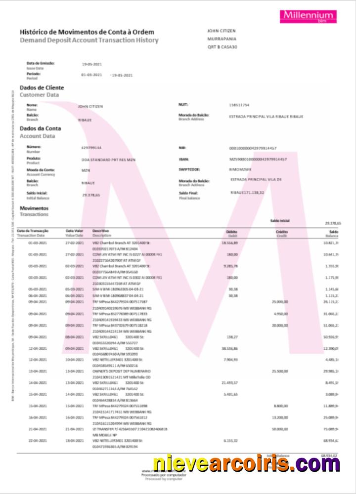 Editable Poland Millennium Bank Statement Word And PDF Template