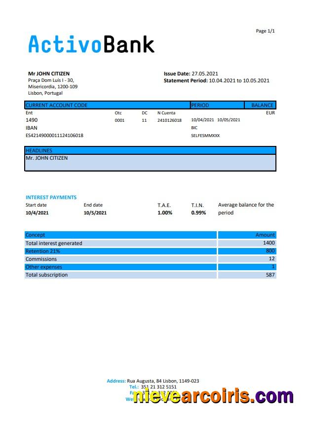 Portugal Activobank S.A. Excel Pdf Sample
