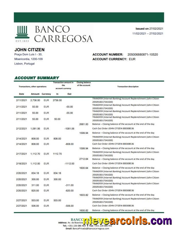 Portugal Banco Carregosa Excel Pdf Template