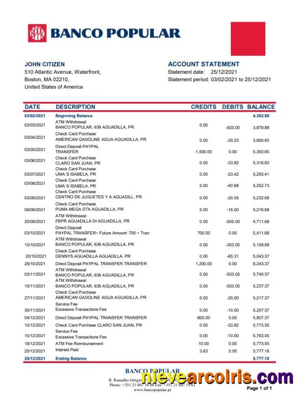 Portugal Banco Popular Excel Pdf Template