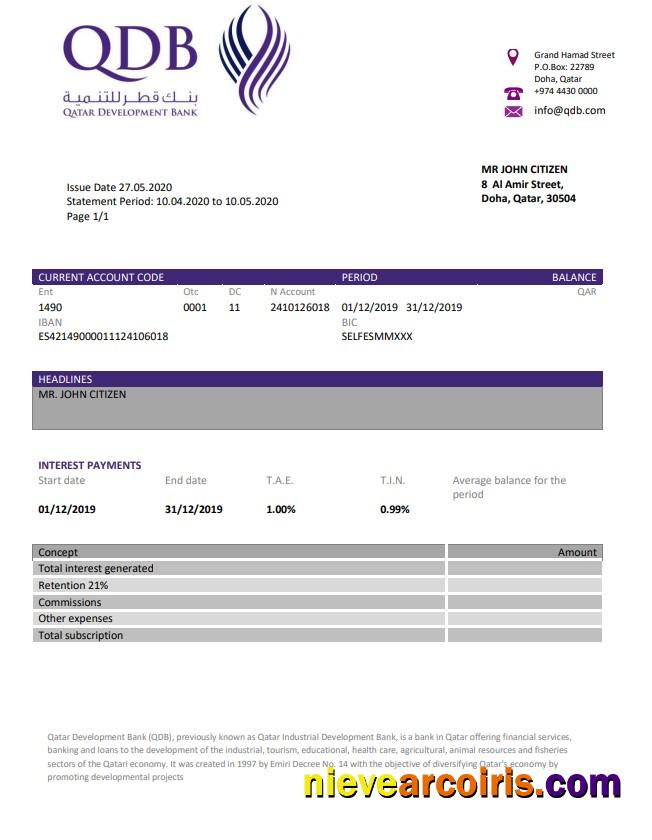 Premium Qatar Development Bank Statement Template, Word And PDF Format (.doc And .pdf)