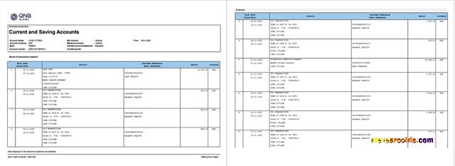 Professional Qatar QNB Alahli Bank Account Statement Word And PDF Template, 2 Pages
