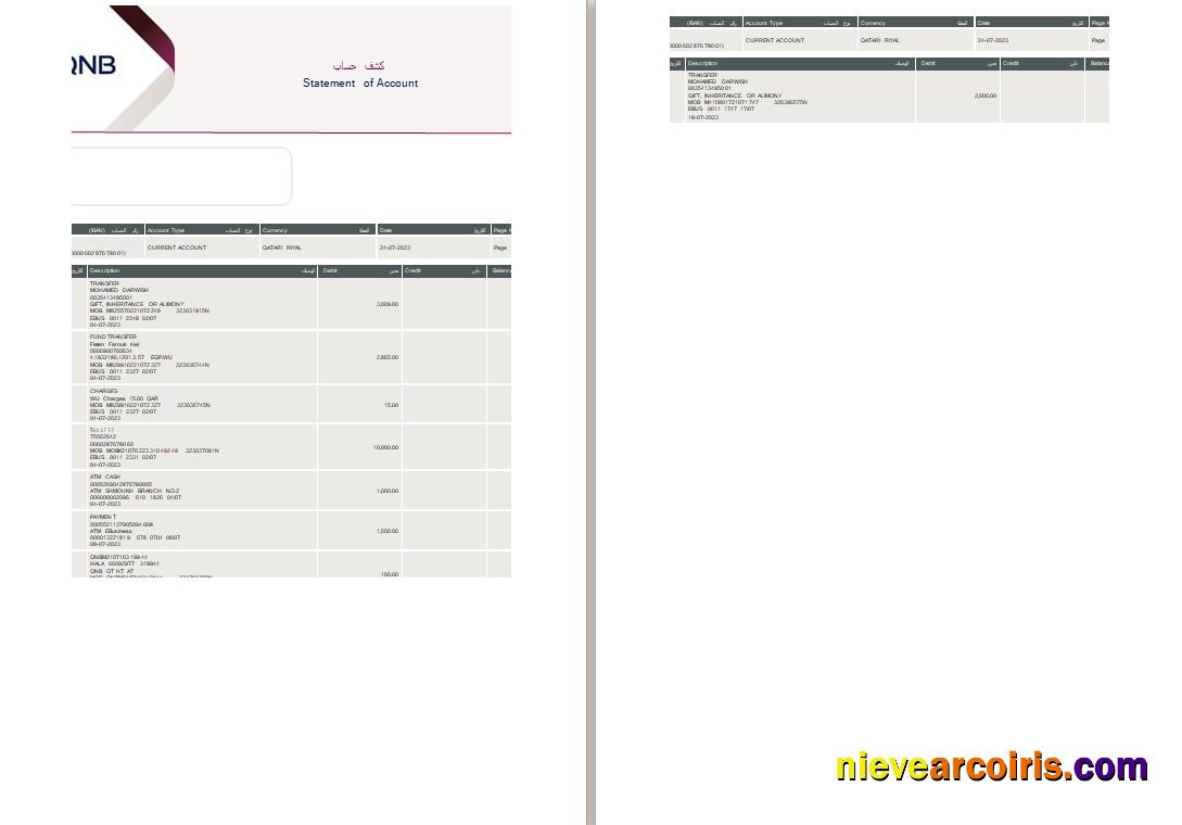 Editable Qatar QNB Statement Word And PDF Template, 2 Pages