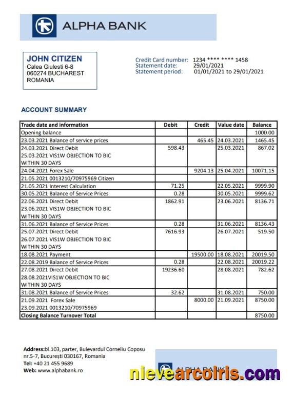 Romania Alpha Bank Excel Pdf Sample