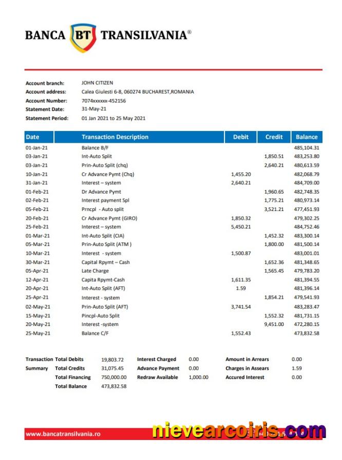 Romania Banca Transilvania Excel Pdf Template