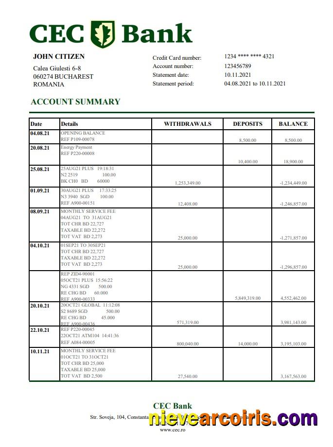 Romania CEC Bank Excel Pdf Template