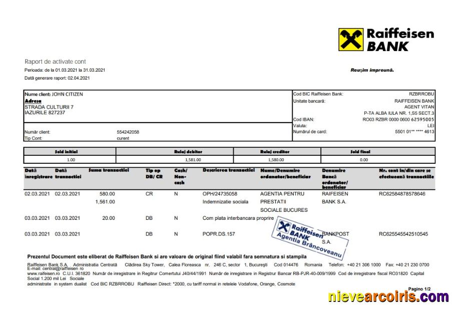 Editable Romania Raiffeisen Bank Statement Template In Excel And PDF Format
