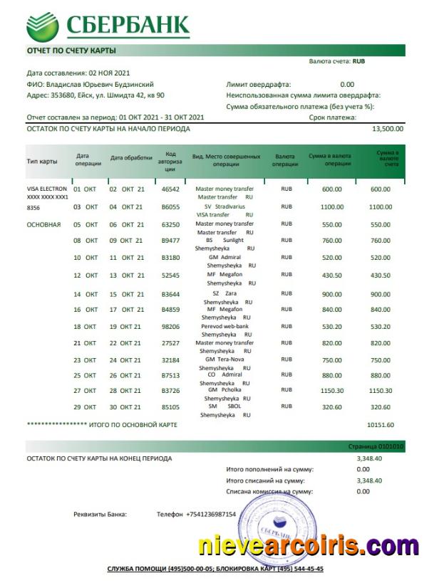 Editable Russia Sberbank Bank Statement Easy To Fill Template In Excel And PDF Format