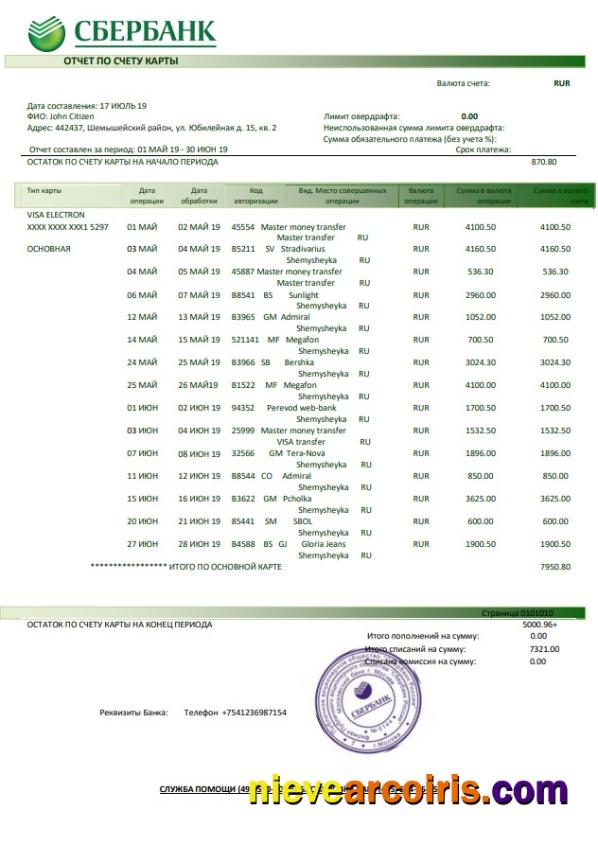 Premium Russia Sberbank Bank Statement Template In Word And PDF Format
