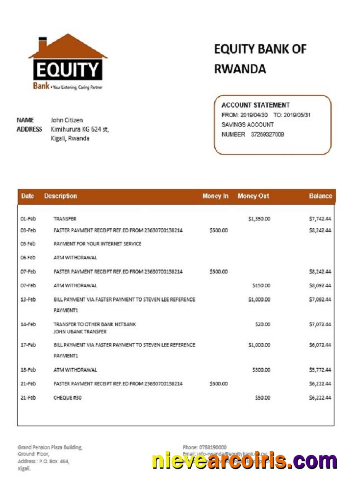Editable Rwanda Equity Bank Of Rwanda Proof Of Address Bank Statement Template In Word And PDF Format