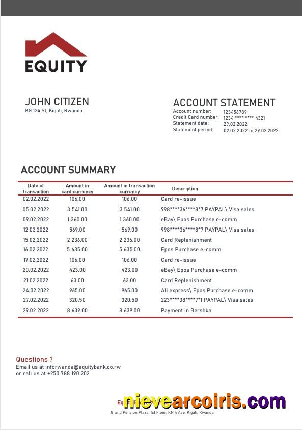 Editable Rwanda Equity Bank Proof Of Address Statement Template In Word And PDF Format