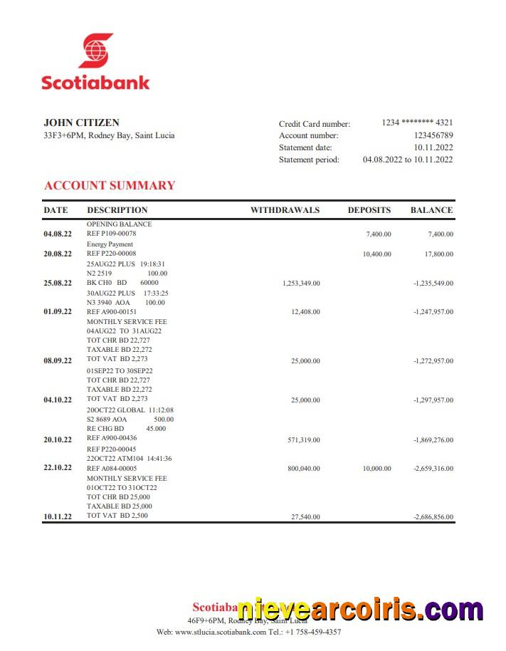 Saint Lucia Scotiabank Bank Statement Xls Photolook