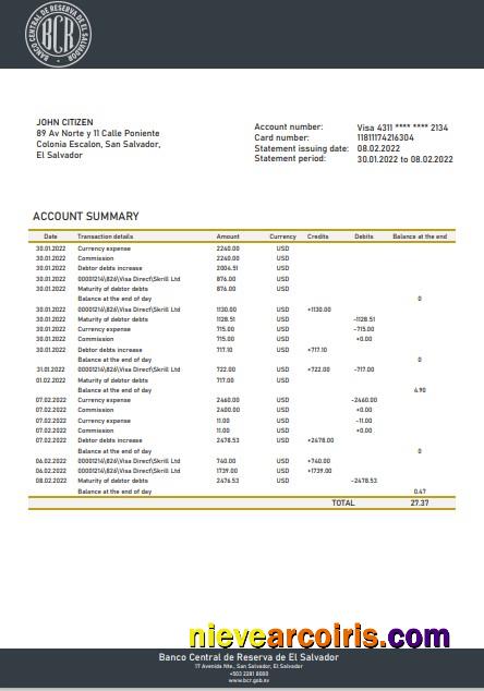 Professional Salvador Banco Central De Reserva Of El Salvador Bank Statement Excel And PDF Template