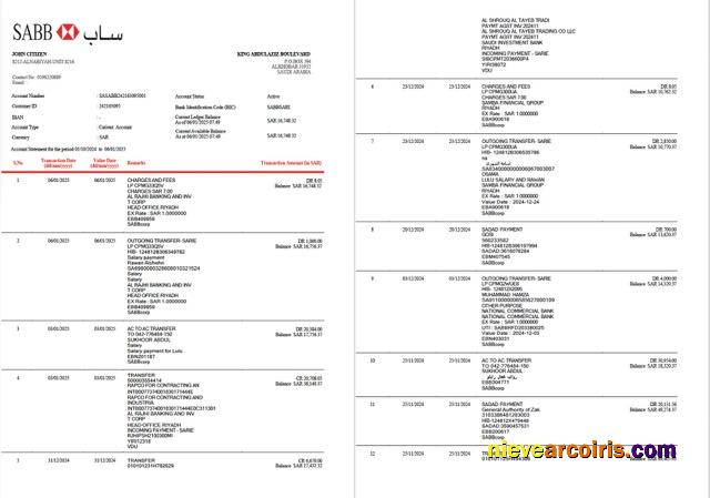 Premium Saudi Arabia SABB Bank Statement Word And PDF Template, 2 Pages