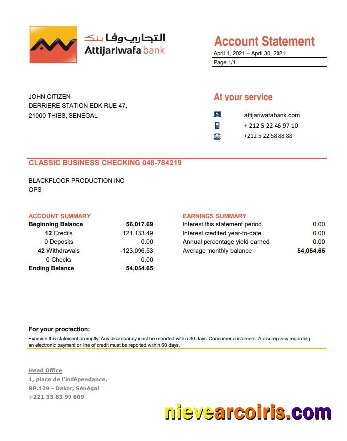 Senegal Attijariwafa Bank Excel Pdf Template