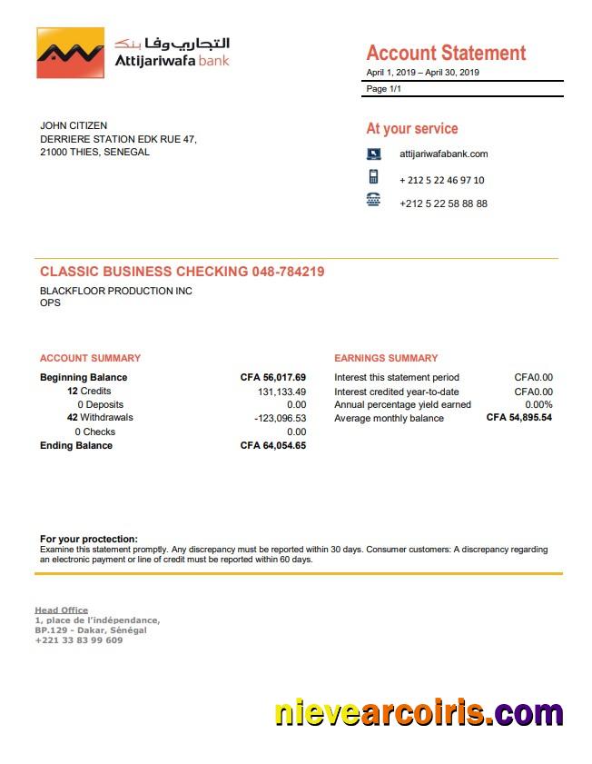 Professional Senegal Attijariwafa Bank Proof Of Address Statement Template In Word And PDF Format