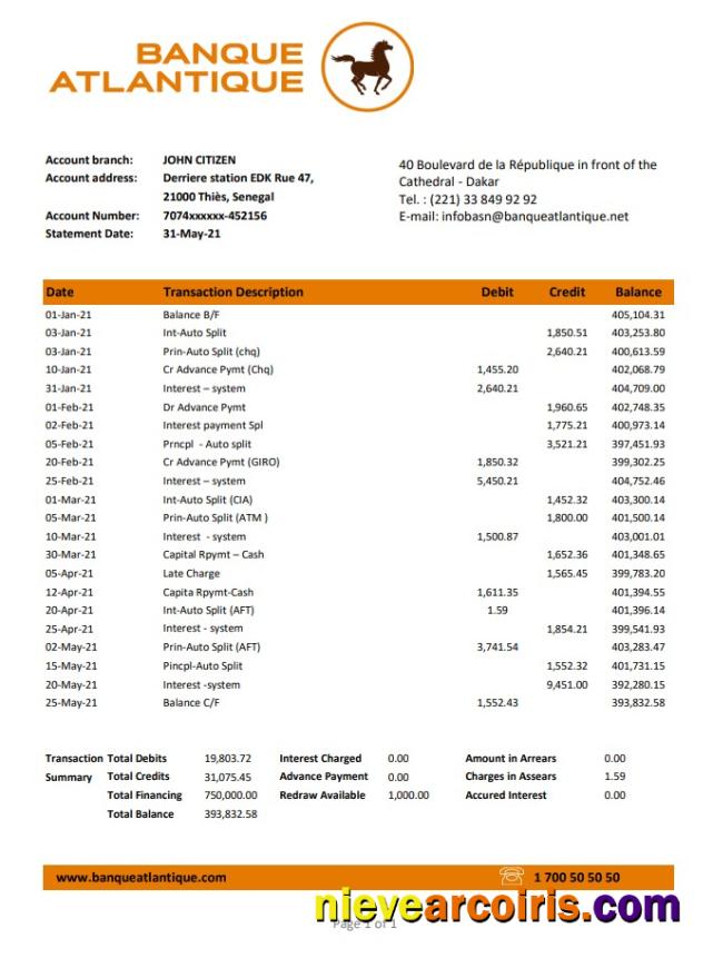 Senegal Banque Atlantique Excel Pdf Template