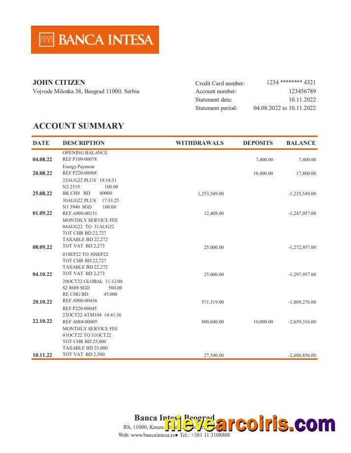 Serbia Banca Intesa Bank Statement Xls Photolook
