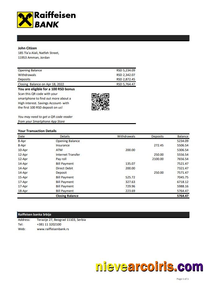 Serbia Raiffeisen Bank Statement Xls Sample
