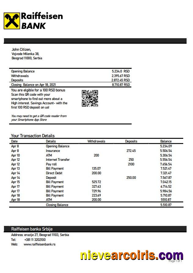 Serbia Raiffeisen Bank Statement Photolook