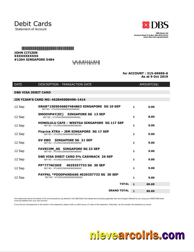 Editable Singapore DBS Bank Proof Of Address Statement Template In .doc And .pdf Format