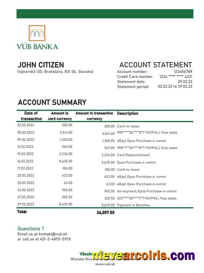 Slovakia VUB Bank Statement Xls Photolook