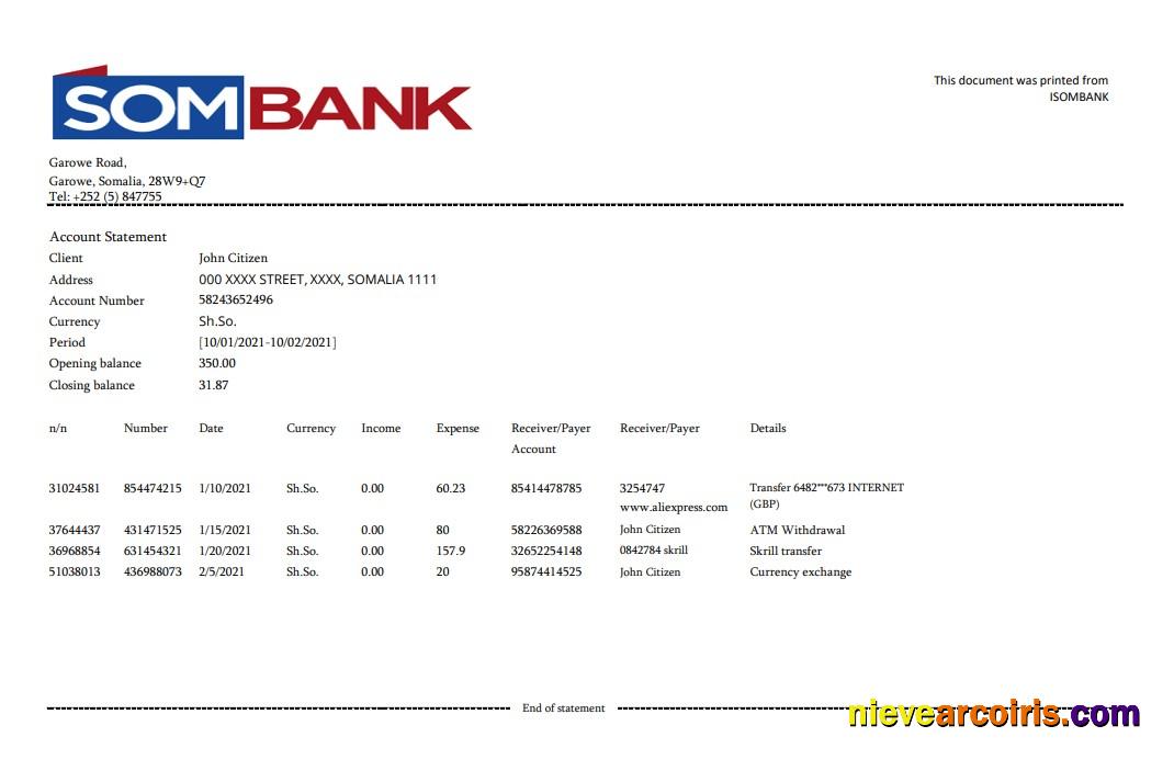 Somalia Sombank Excel Pdf Template