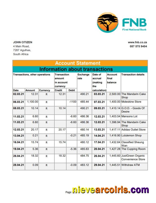 South Africa FNB Excel Pdf Photolook