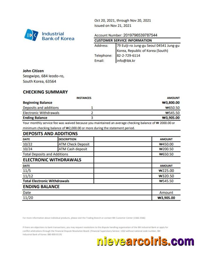 South Korea Industrial Bank Excel Template