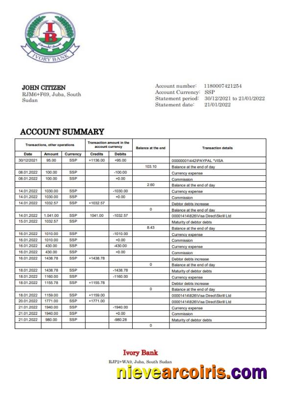 South Sudan Ivory Bank Statement Photolook