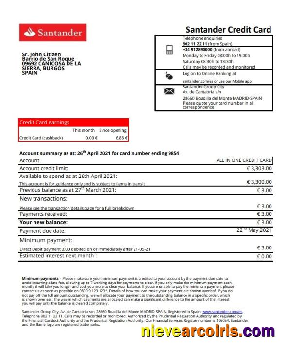 Spain Santander 1 Page Excel Pdf Sample