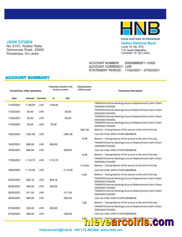 Sri Lanka Hatton National Bank Excel Template