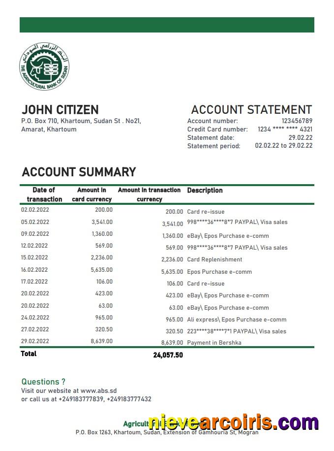 Sudan Agricultural Bank Of Sudan Bank Statement Xls Photolook