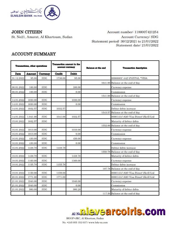 Sudan Al Neelen Bank Statement Xls Template