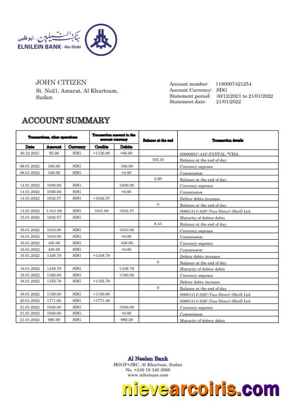 Sudan Al Neelen Bank Statement Sample