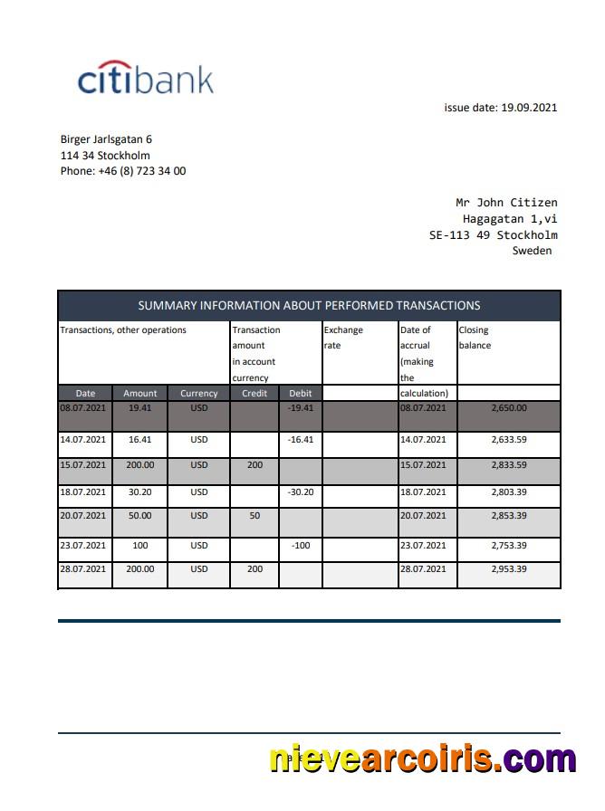 Sweden Citibank Excel Pdf Template