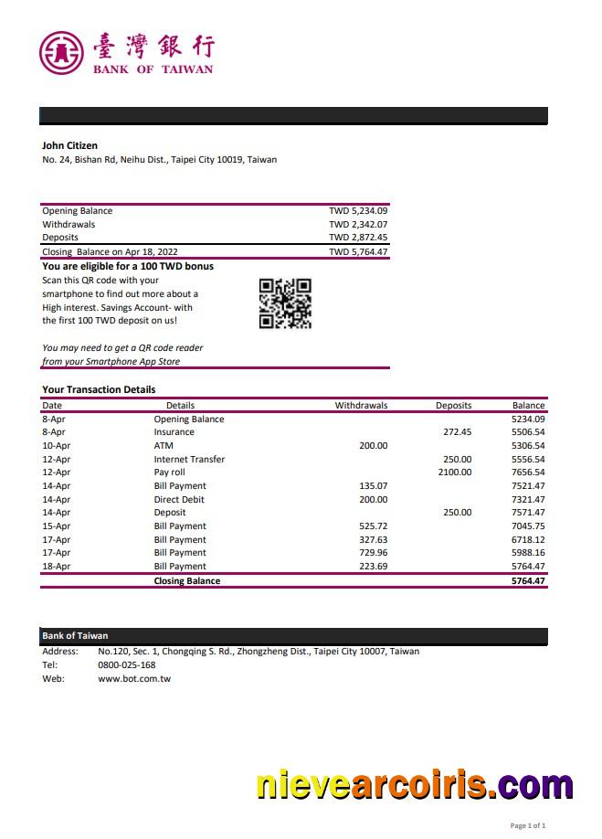 Taiwan Bank Of Taiwan Bank Statement Xls Photolook