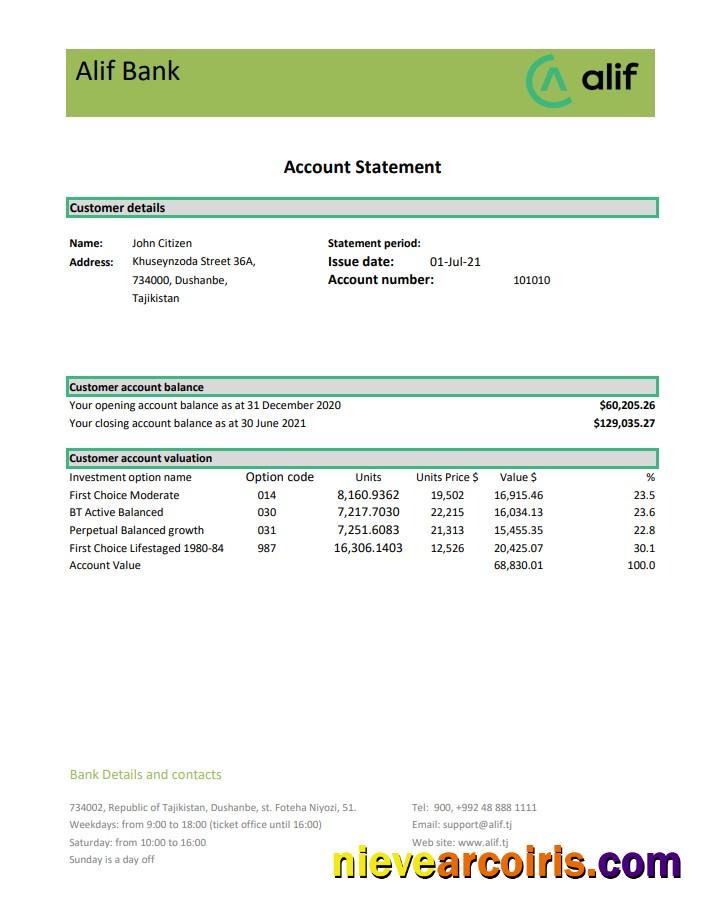 Tajikistan Alif Bank Excel Pdf Preview