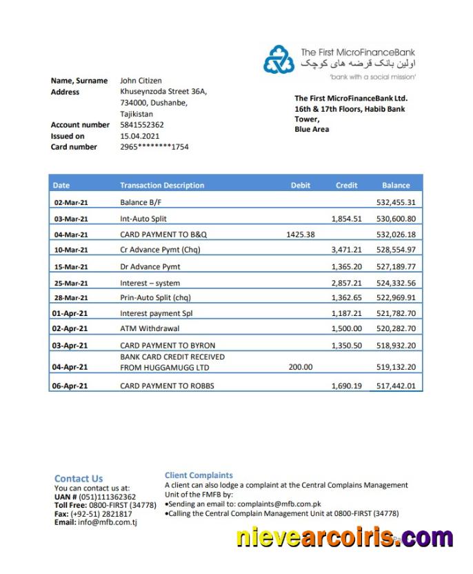 Tajikistan The First MicroFinance (FMFB) Excel Pdf Template