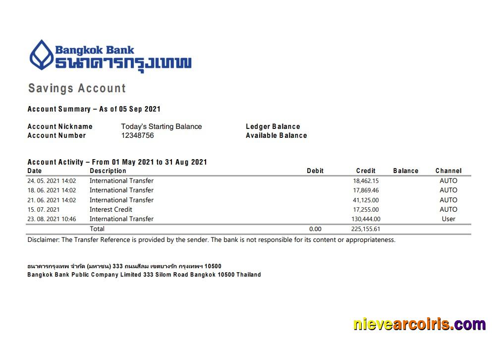 Editable Thailand Bangkok Bank Statement Easy To Fill Template In Excel And PDF Format