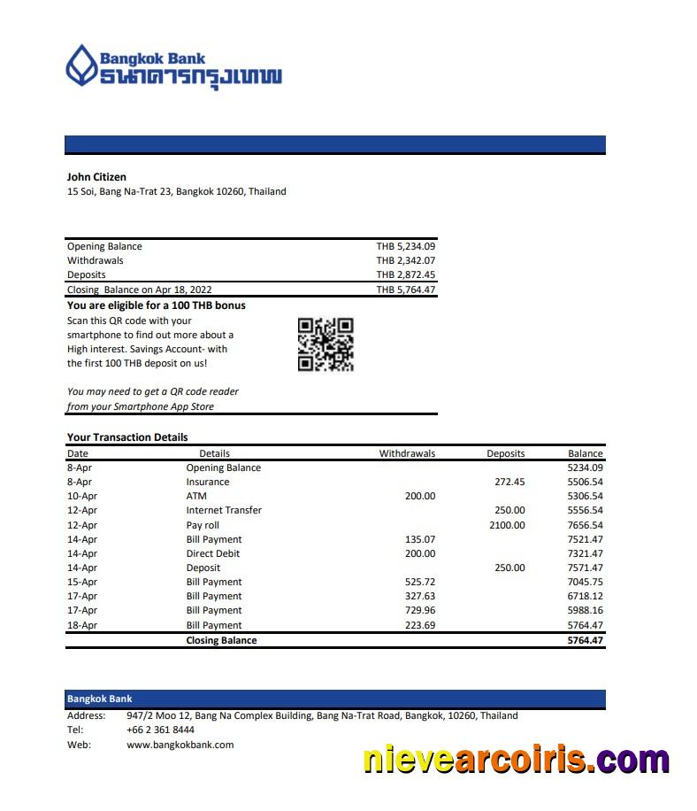 Premium Thailand Bangkok Bank Statement, Excel And PDF Template