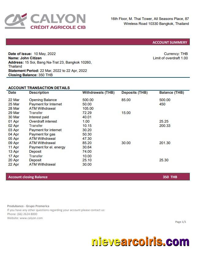 Thailand Calyon Bank Statement Photolook