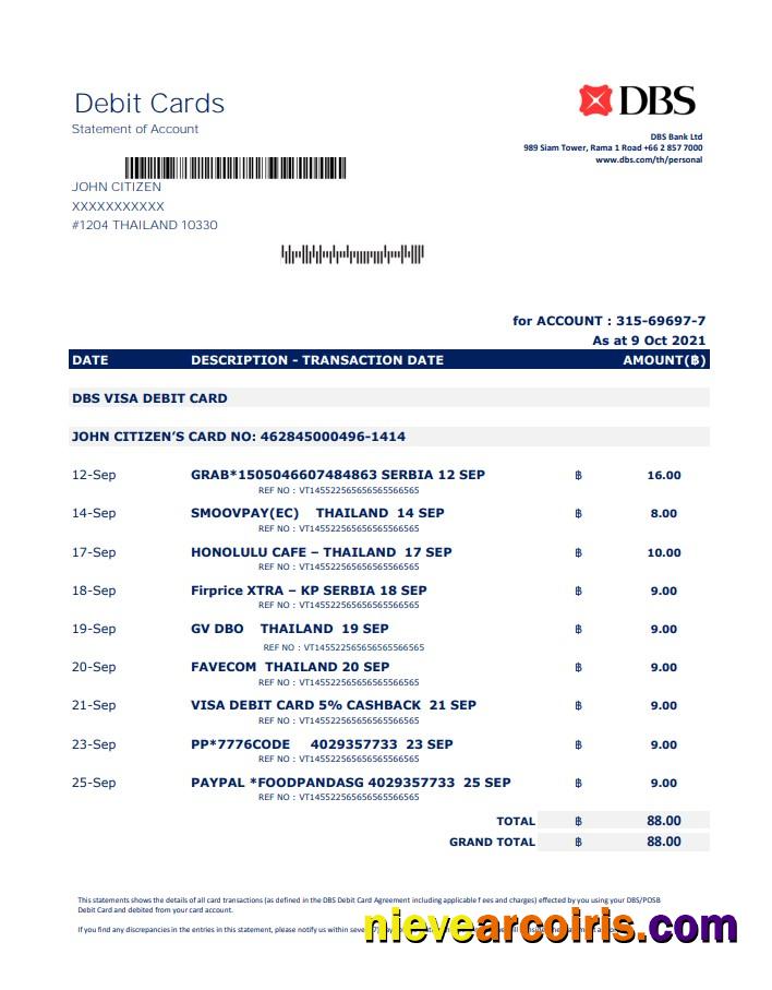 Thailand DBS Bank Excel Pdf Sample
