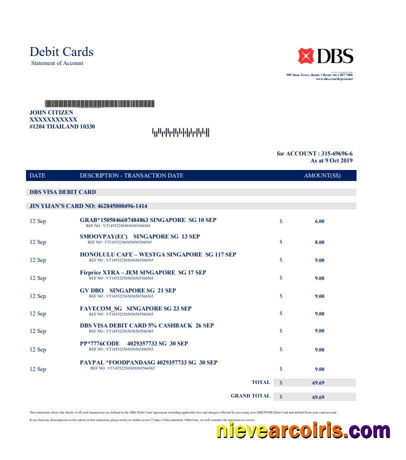 Premium Thailand DBS Bank Proof Of Address Statement Template In Word And PDF Format