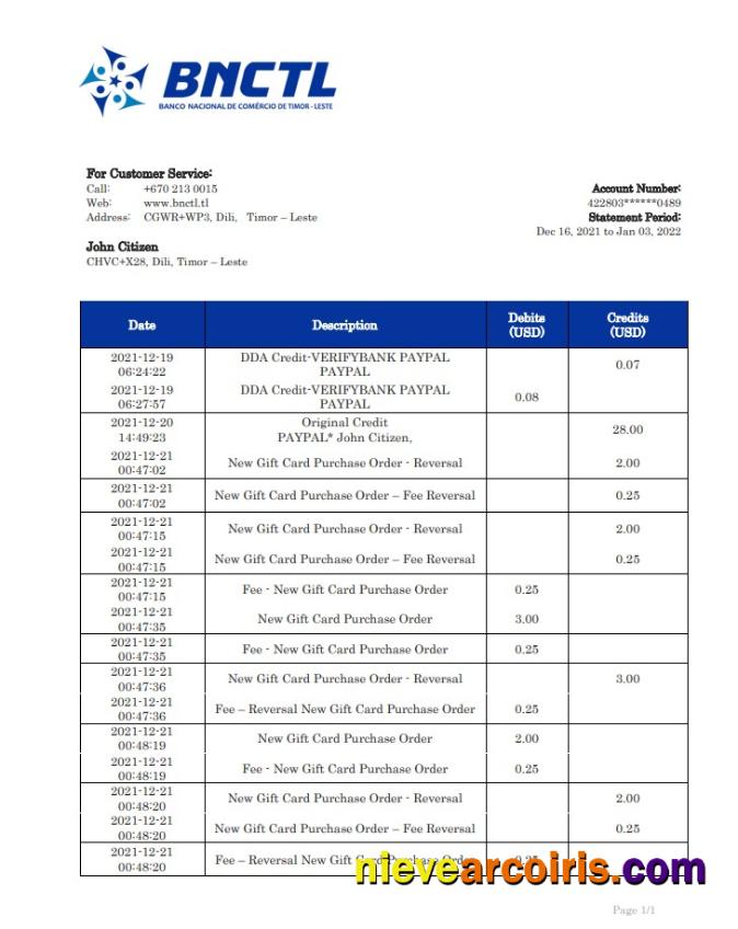 Timor Leste BNCTL Bank Statement Photolook