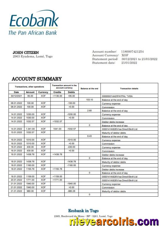 Togo Ecobank Bank Statement Photolook