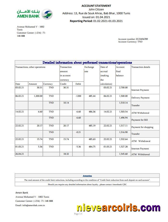 Tunisia Amen Bank Excel Pdf Template